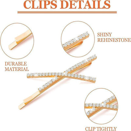 X Shaped Crystal Rhinestone Hair Clip Pin Barrette Hairpins Headwear Accessories - Aimall
