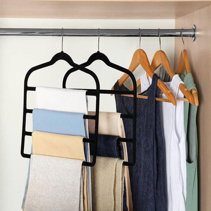 5PCS Multifunctional Non-slip Flocking Rack Multi-layer Hanger Wardrobe Storage