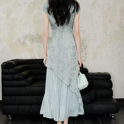 New Retro Chinese Style Slim Fit Cheongsam Dress Wrap Hip Long Skirt Feminine