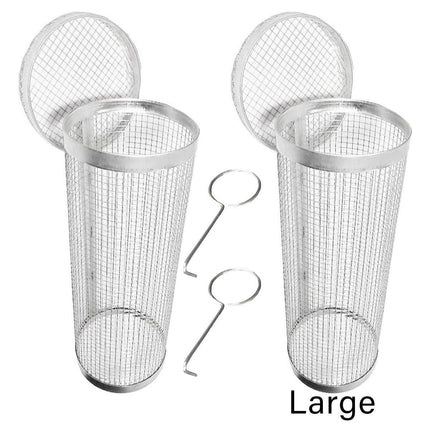 2pcs BBQ Basket Round Grill Cage Portable Rotating Net for Outdoor Cooking