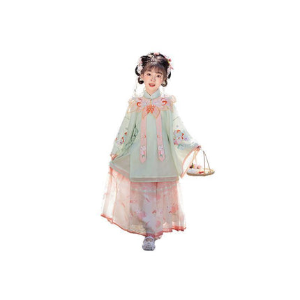 Girl Hanfu Dress Embroidered Floral Tang Suit Chinese Traditional Princess Sweet - Aimall