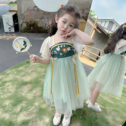 Girls Hanfu Chinese Style Princess Dress Green Traditional For Girl Clothing