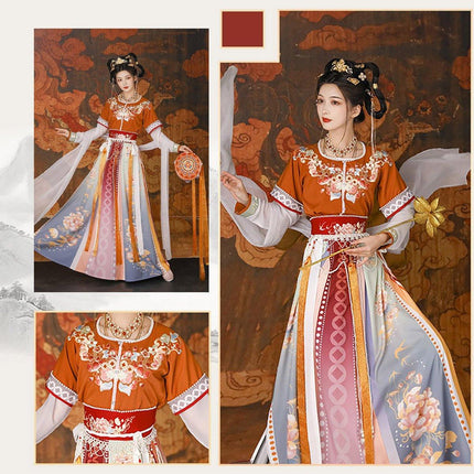 Hanfu Female Chinese Style Waisted Three-Piece Dress Spring Summer Colourful