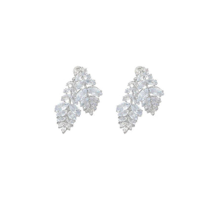 Zircon Leaves Earrings Before After Wear Design Fashion Jewellery Women