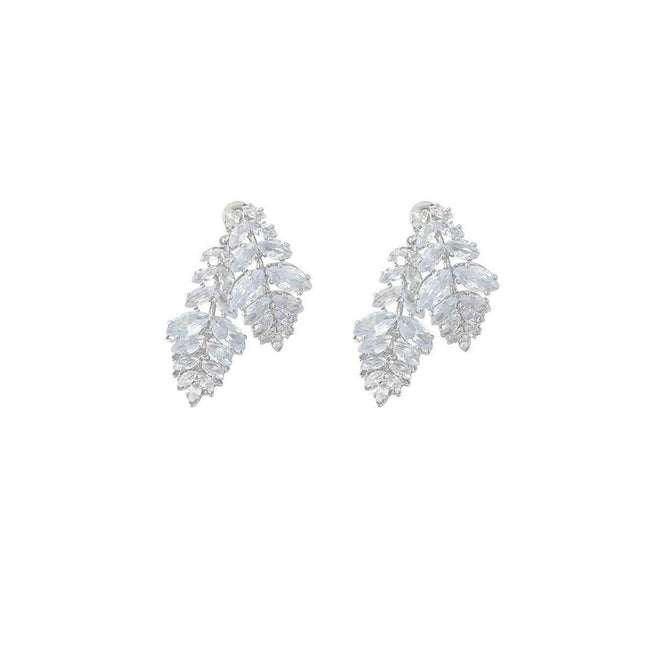 Zircon Leaves Earrings Before After Wear Design Fashion Jewellery Women