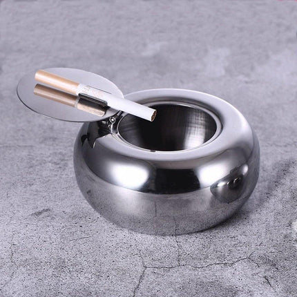 Stainless Steel Ashtray with Cover Smokeless Drum Design Windproof Ash Tray