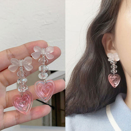 Pink Heart Earrings Long Cute Heart Shaped Dangle Jewelry Women Fashion