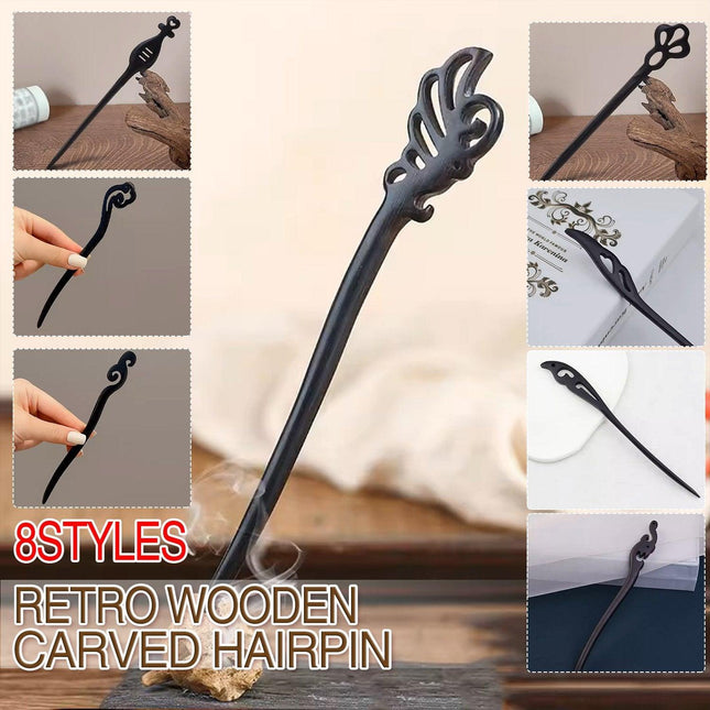 Retro Wooden Carved Hair Sticks Women Hairpin Barrette Chopsticks Accessories - Aimall