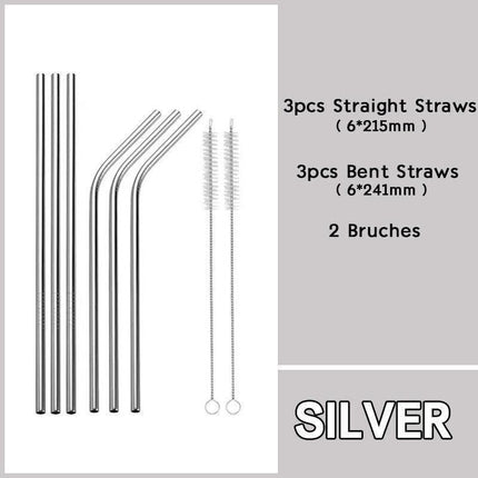 Reusable 304 Stainless Steel Straws Metal Drinking Washable Straw Brushes Set 2 - Aimall
