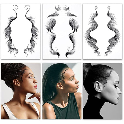 Baby Hair Tattoo Stickers Black Hairline Edge Decals Curly Women Stickers Fringe - Aimall