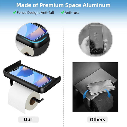 Wall Mounted Aluminum Toilet Paper Holder Non-perforated Tissue Cell Phone Shelf