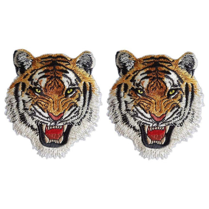 2PCS Embroidery Animal Patches Burned Edge Tiger Lion Cloth Sticker Sewing