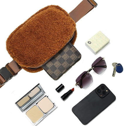 Brown Belt Bag Sherpa Crossbody Bags for Women Fanny Pack Running Workout Hiking