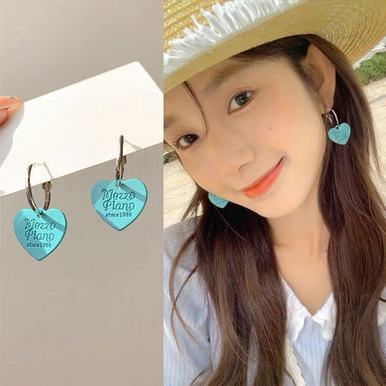 Green Academy Style Heart Shaped Cute Earring Clip Women Fashion Jewelry