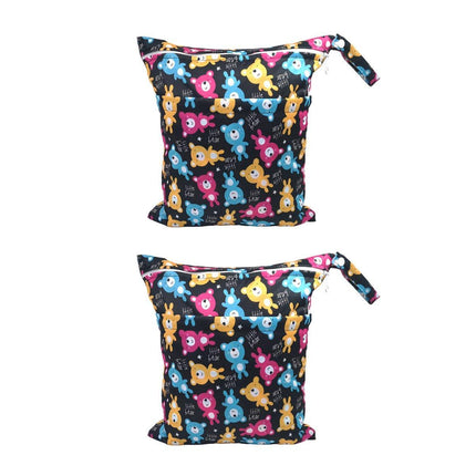 2PCS Cartoon Printed Diaper Bag Double Zipper Washable Storage Organizer