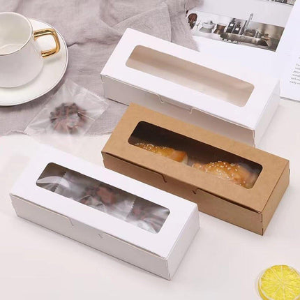 50PCS Kraft Paper Macaron Box Transparent Window Cookie Candy Packaging