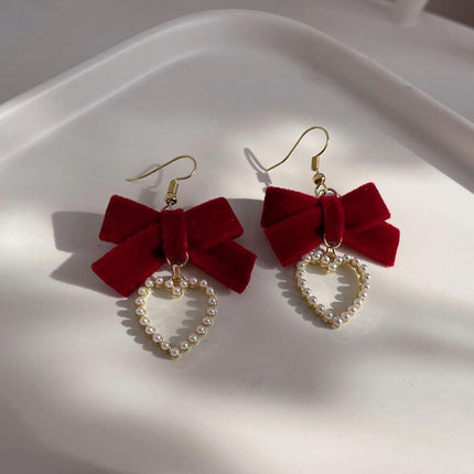 Red Flower Heart Zircon Earring Stud Wedding Party Drop Dangle Jewelry Christmas - Aimall