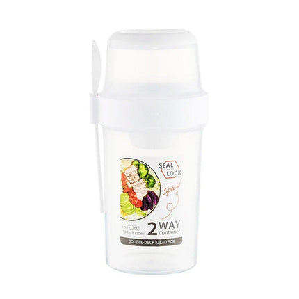 Double Plastic Salad Cup with Fork Sealed Breakfast Container for On-the-Go Meal