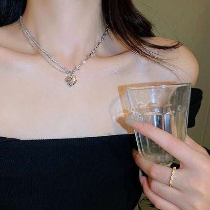 Fashion Creative Steel Heart Pendant Necklace Clavicle Chain Women Jewelry Gift - Aimall