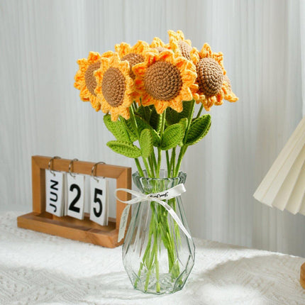 8PCS Handmade Smiley Sunflower Wool Flower Simulation Flowers Gift for Teachers