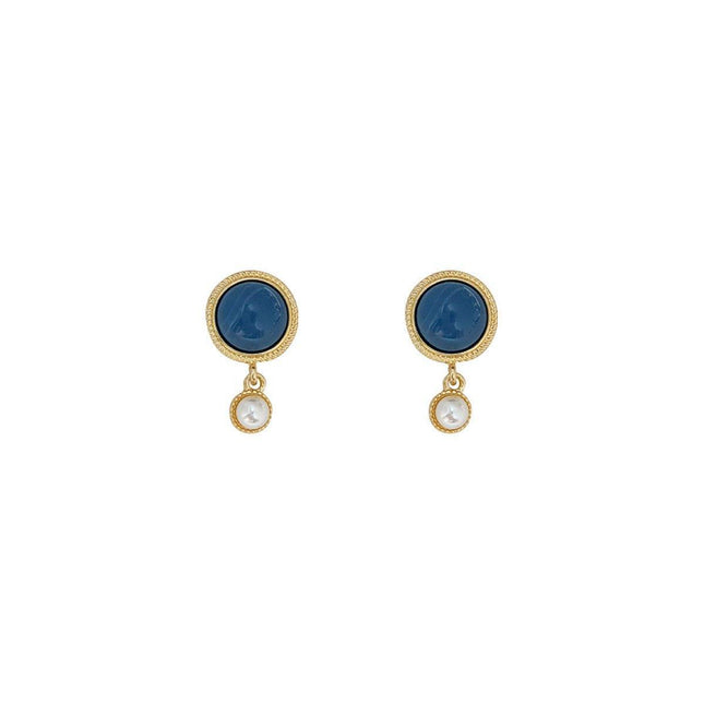 Retro Blue Oil Drop Earrings Fashion Needle Jewellery Elegant Niche Style