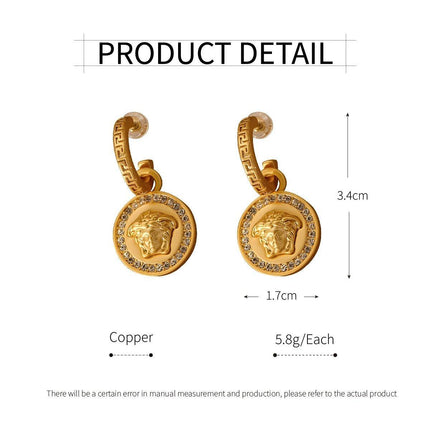 Vintage Medusa Portrait Round Earrings Elegant Fashion Jewelry for Women Gift
