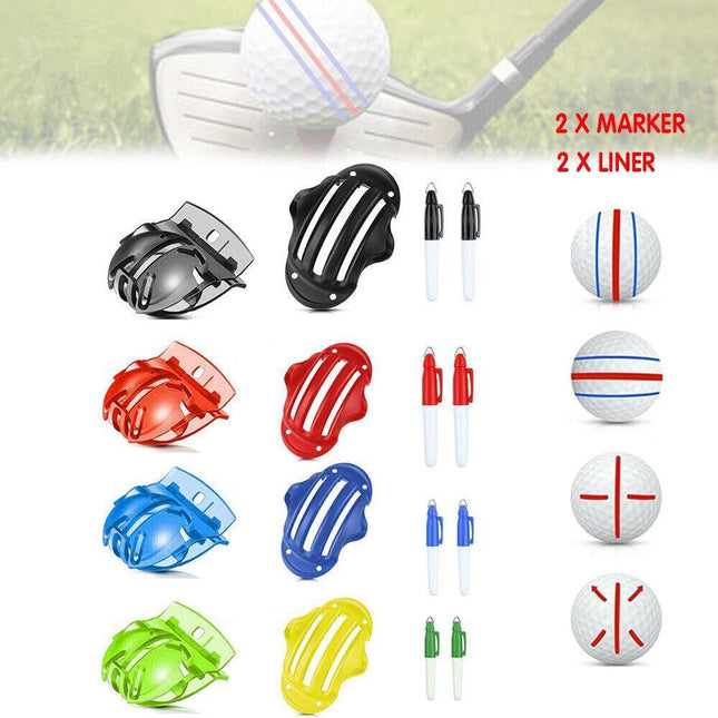 Sports Alignment Golf Ball Marker 3 Line Tool Drawing Liner Set Stencil Au Stock - Aimall