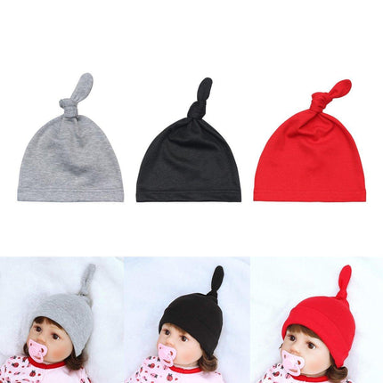 3PCS Baby Knot Hats Soft Cotton Toddler Caps Multicolor Newborn Beanie Pull Cap