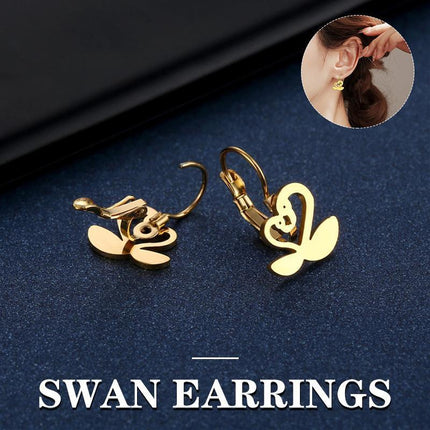 Women Stainless Steel Swan Earrings Bird Animal Dangle Charm Swans Gift Jewelry - Aimall