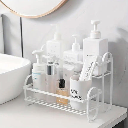 Iron Double Storage Shelf Organiser Durable Metal Rack for Kitchen Bathroom Use