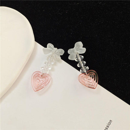 Pink Heart Earrings Long Cute Heart Shaped Dangle Jewelry Women Fashion