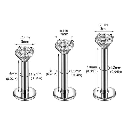 Stainless Steel Four Claw Zirconia Lip Stud Earrings Hypoallergenic Body Jewelry