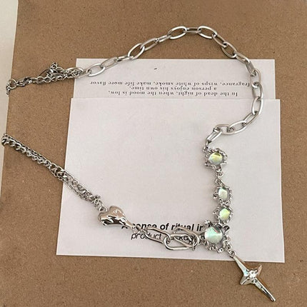 Moonstone Pendant Necklace Cool Tone Clavicle Chain for Women Girls Jewelry Gift - Aimall