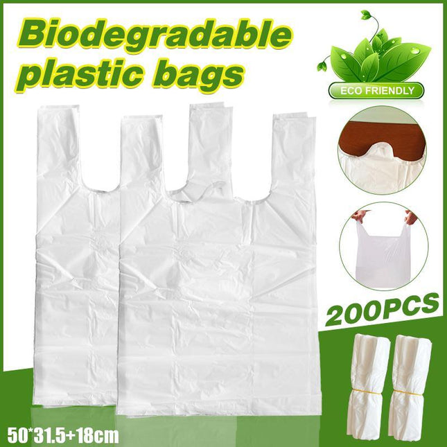 200PCS Carry Bags White Grocery Eco Friendly Biodegradable Plastic Shopping Bag - Aimall
