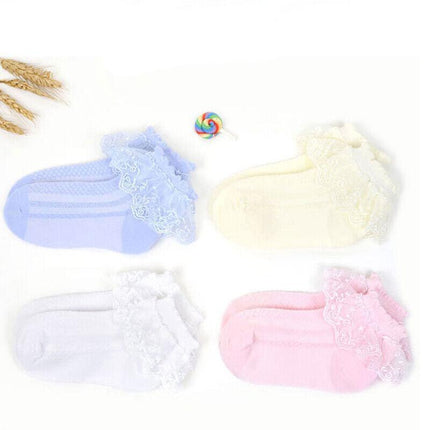 Girls Kids Lace Ruffle Ankle Short Socks Frilly Toddler Princess Socks 0-9 Yrad M Size - Aimall