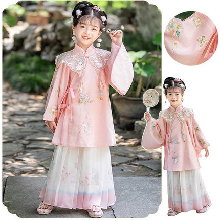 Chinese Girls Embroidered Dress Floral Tang Suit Hanfu Fairy Ancient Costume New - Aimall