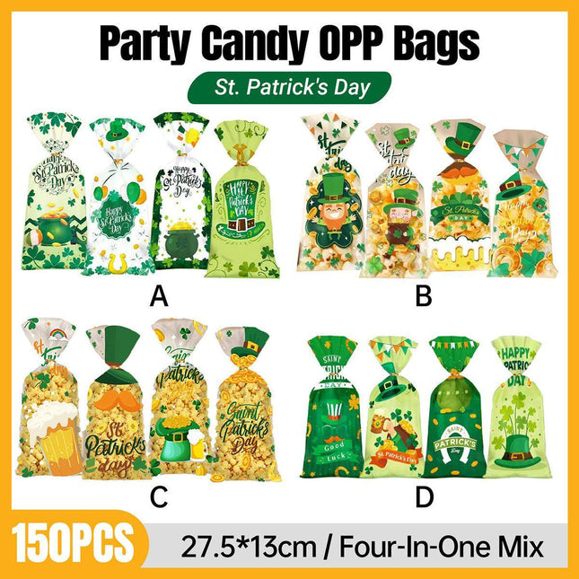 150pcs St Patricks Day Goodie Bags Party Favour Flat Pocket Gift Wrap Set