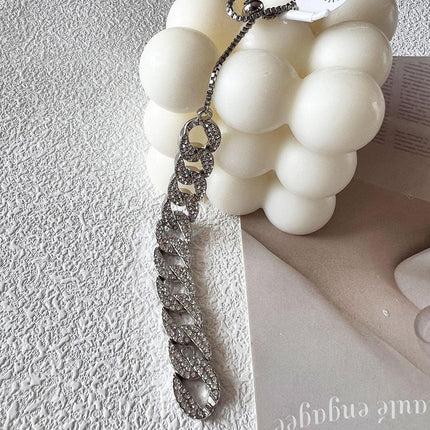 Stylish Silver Cuban Chain Bracelet Rhinestone Peplum Design Women Jewelry