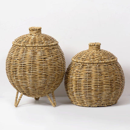 Hand Woven Storage Container with Lid Tabletop Basket Sundries Holder Organizer