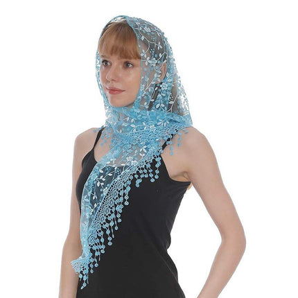 3pcs Floral Lace Tricot Veil Women Scarf Headscarf Soft Lightweight Accessories