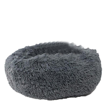 Dark Grey Cozy Plush Cat Dog Bed Soothing Donut Cushion Nest Washable Pet Sleeping Kennel - Aimall