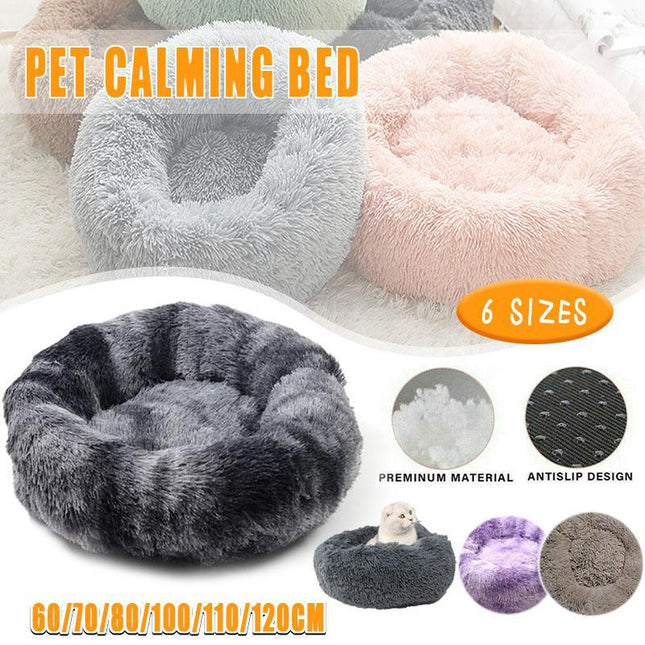 Dark Grey Cozy Plush Cat Dog Bed Soothing Donut Cushion Nest Washable Pet Sleeping Kennel - Aimall