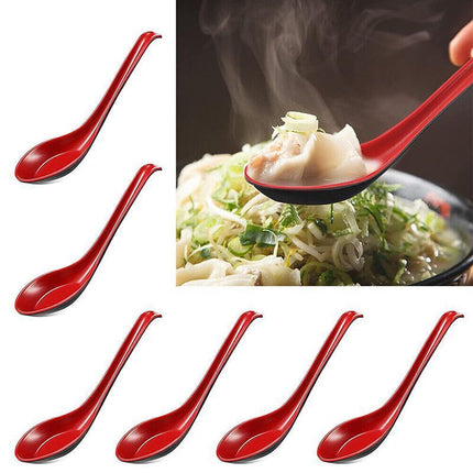 10PCS Soup Ramen Spoons Asian Chinese Japanese Utensils Long HandleHook Flatware - Aimall