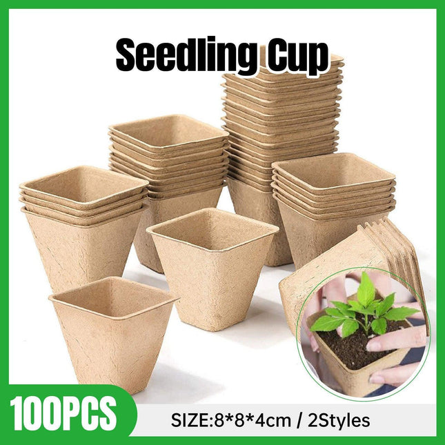 100X Biodegradable Paper Seedling Pots Square Planting Cups Pot