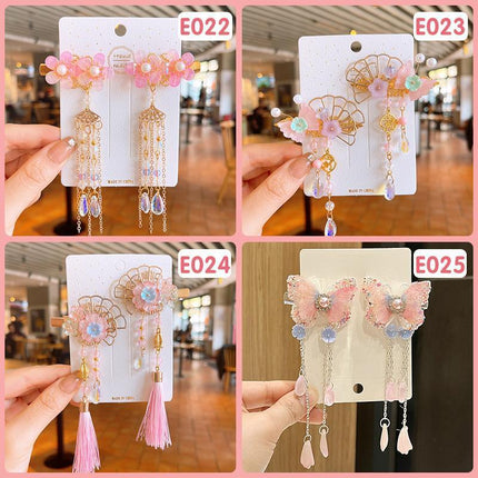 2Pcs Hanfu Flower Hair Clip Pearl Tassel Butterfly Hairpin Female/Children Party - Aimall
