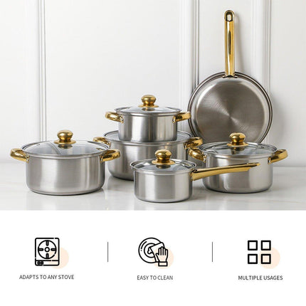 12pcs Stainless Steel Cookware Set Pots and Pans Kitchen Cooking Utensil Set