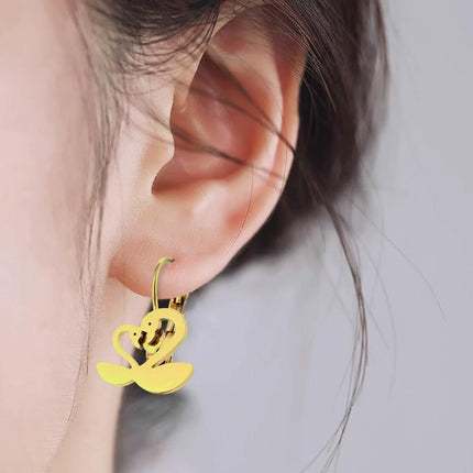 Women Stainless Steel Swan Earrings Bird Animal Dangle Charm Swans Gift Jewelry - Aimall
