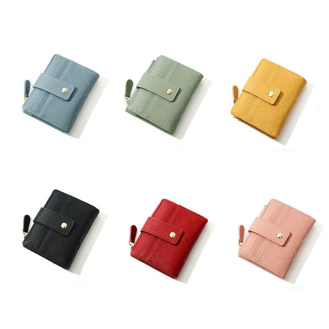 Stylish Women Short Wallet Multi-card Money Clip Zipper Two-Fold Purse Leather