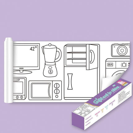 Children's Drawing Roll W/12Pens,DIY Sticky Filling Paper Early Educational Gift - Aimall