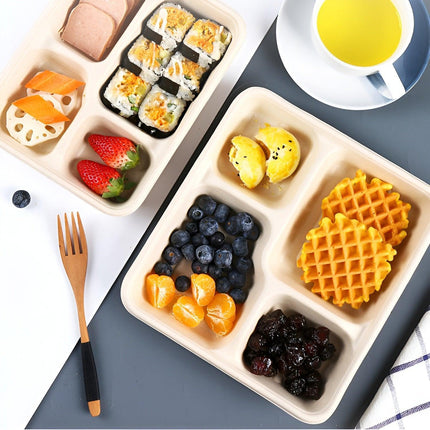 25/50pcs Biodegradable Lunch Box Microwaveable Tray with Compartment Paper Lid